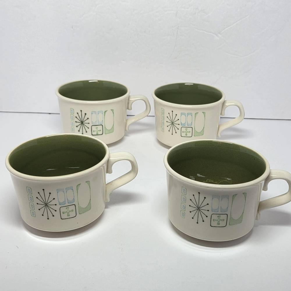 Atomic Starburst Pattern MCM Set Of 4 Coffee Or Tea Cups 1960s - Picture 8 of 8